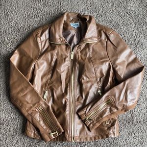 Camel Pleather Jacket with gold accents